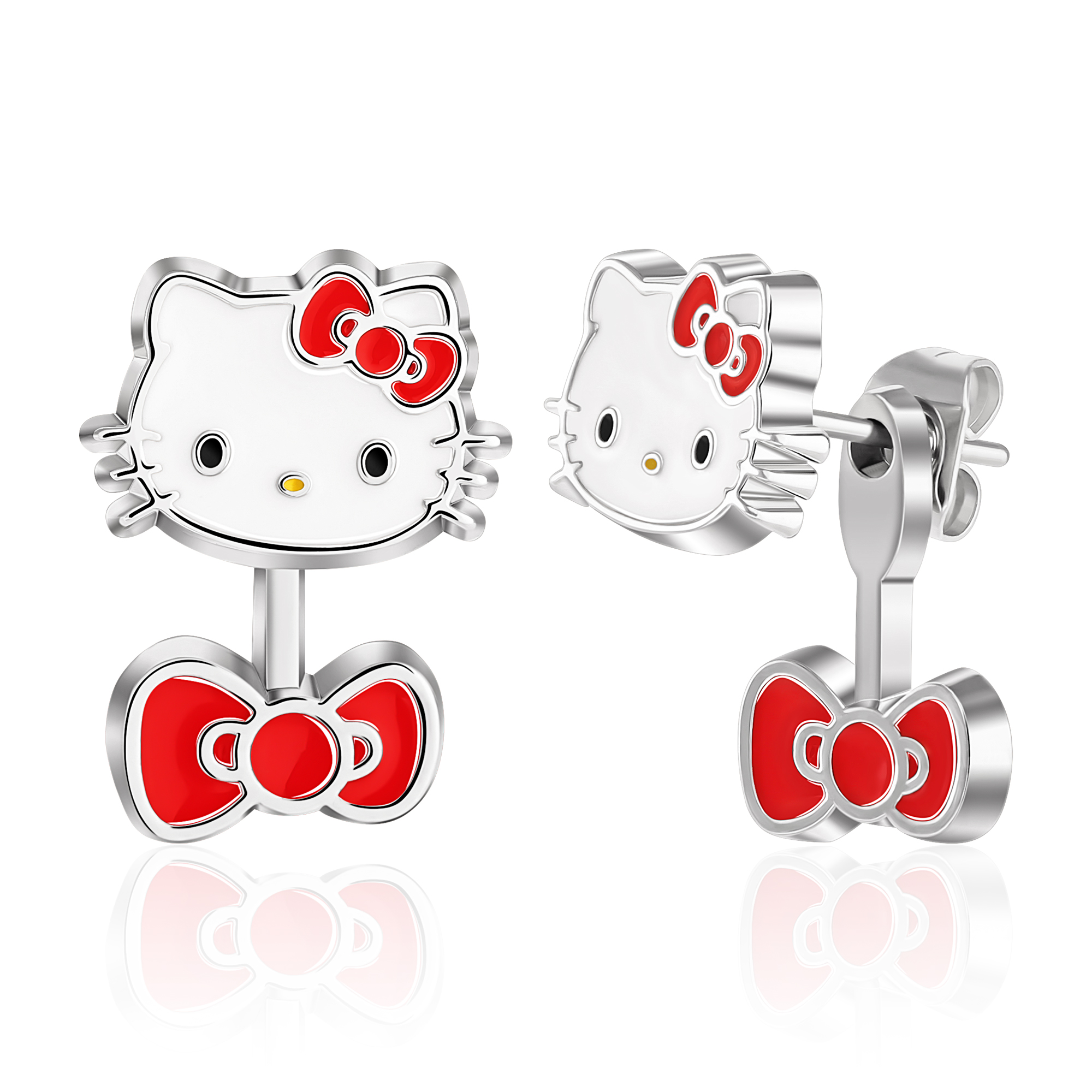 Hello Kitty By Sanrio Hello Kitty Face Red Bow Licensed Enamel Fine Silver  Plated Pendant Necklace